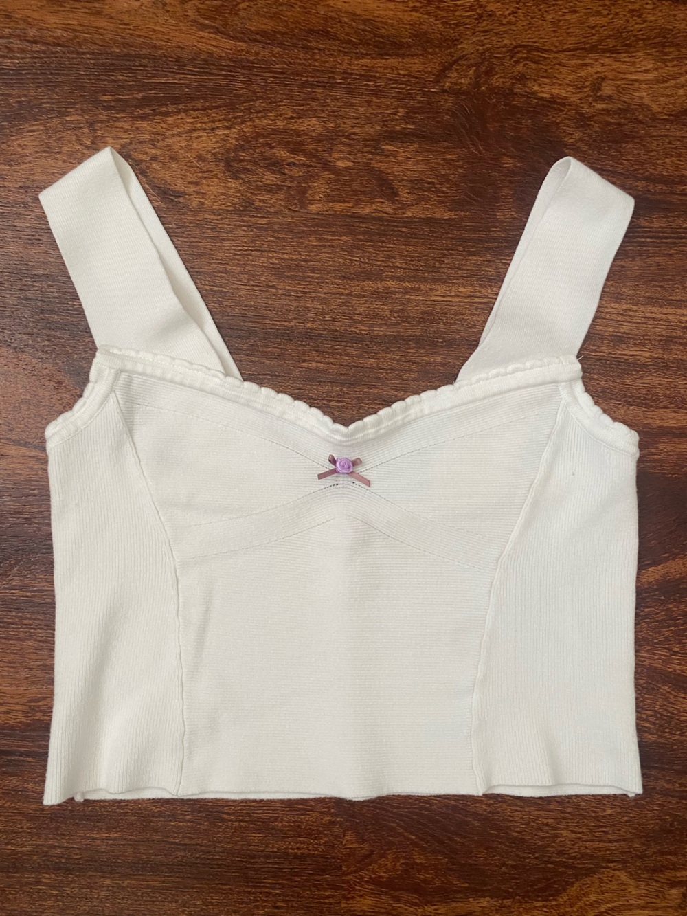 Free People knit Cream Crop Tank with Sweet Bow Detail